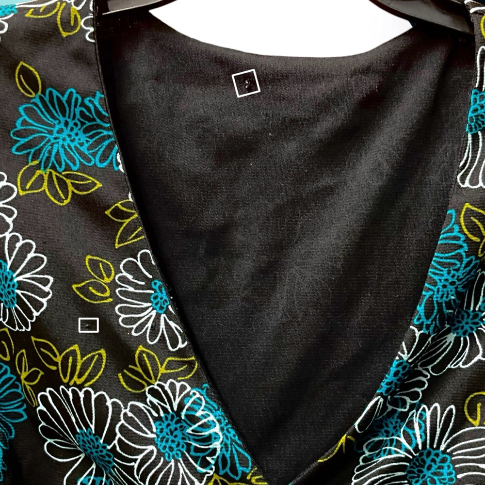 Unbranded Black Gold Dark Dusty Blue White Floral Lined Peplum Tie Blouse Wm Lg - Picture 5 of 6